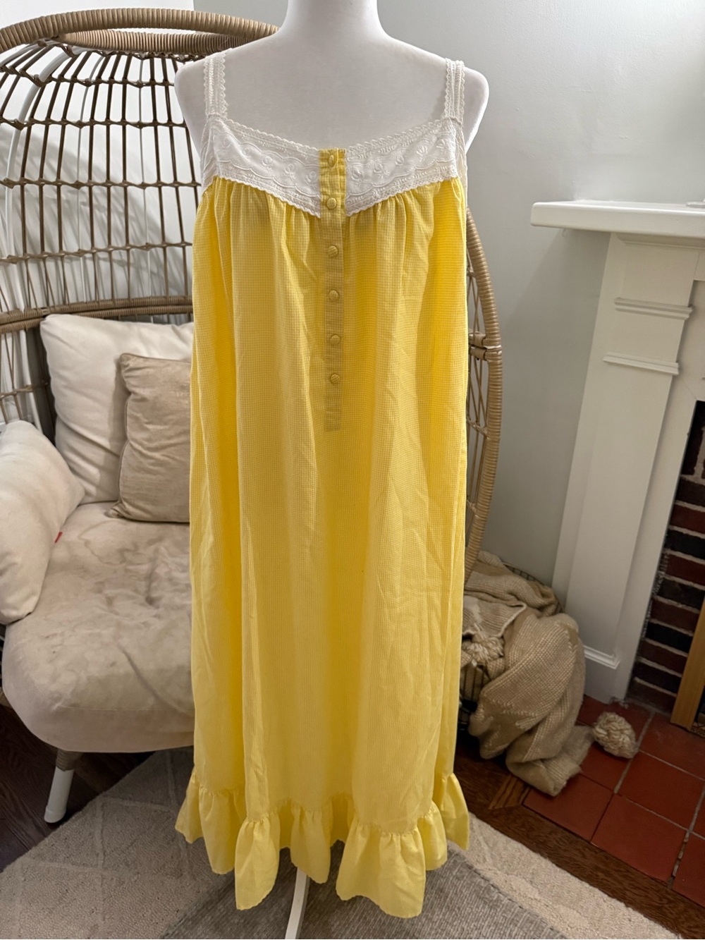 Vintage Victoria’s Secret Country Yellow Gingham Lace Prairie Nightgown Dress L